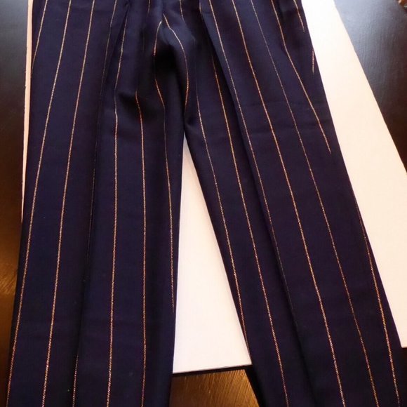 Vilagallo Wool Navy Gold Pin Stripe Front Pleat w/Cuffs Pant EU 38 USA 6 Women's - Picture 4 of 14